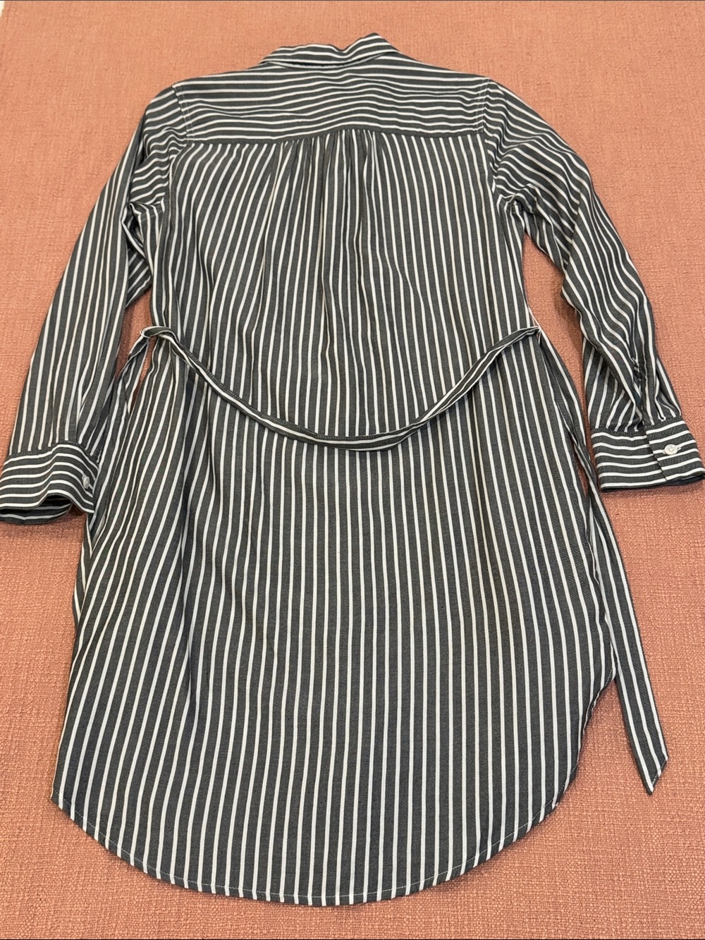Black White Striped Shirt Dress - midi with fabric belt - Picture 14 of 16